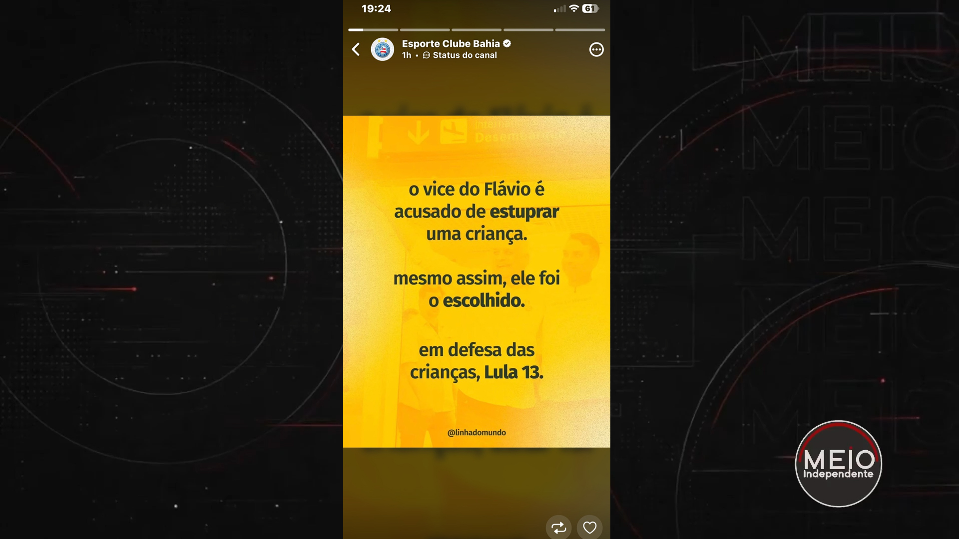 Imagem de Canal oficial do Bahia publica ataque a Flávio e acusação contra Gaspar já arquivada pelo STF