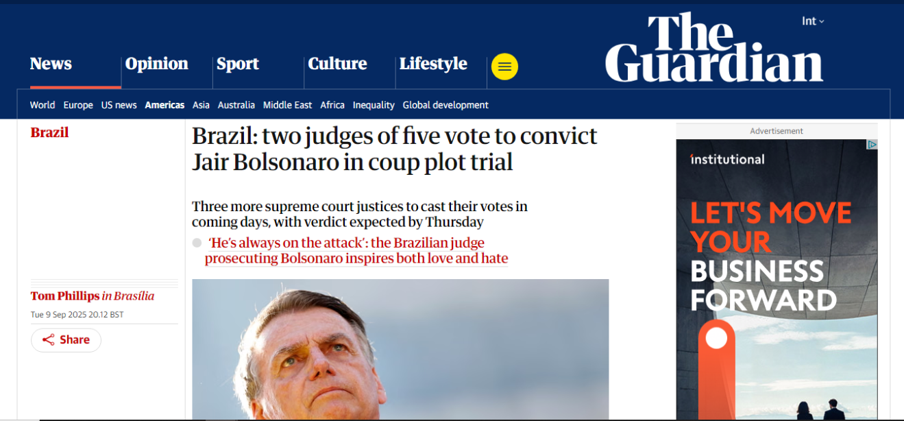 Imagem de Imprensa internacional repercute julgamento de Bolsonaro no STF