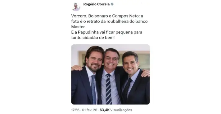 Imagem de Deputado do PT divulga imagem falsa com Bolsonaro e recua após repercussão negativa