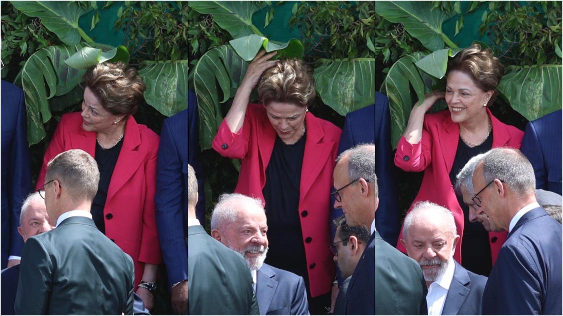 Imagem de Momento inusitado marca “foto de família” na COP30: planta cobre rosto de Dilma Rousseff